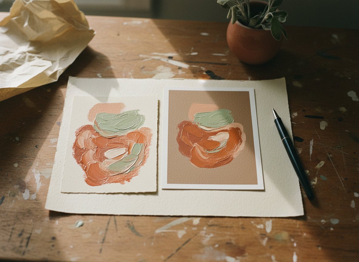 A small original ACEO and a numbered edition print laid out for pricing.