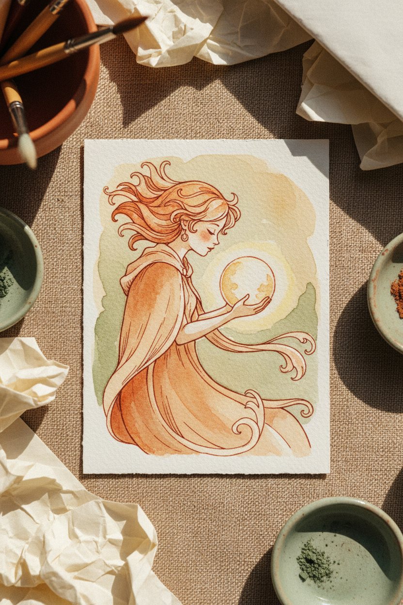 A 2.5 by 3.5 inch mixed media example ACEO: Moon Keeper.